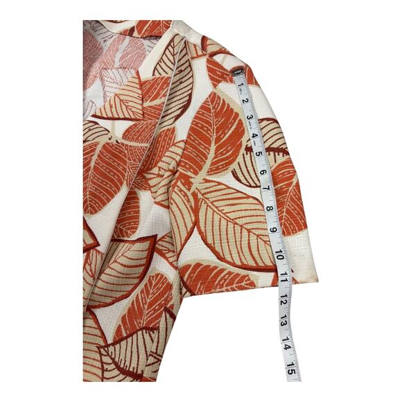 Women’s Cream /‎ Rust Leaf Print Open Front Cardigan / Jacket Medium - Picture 6 of 8